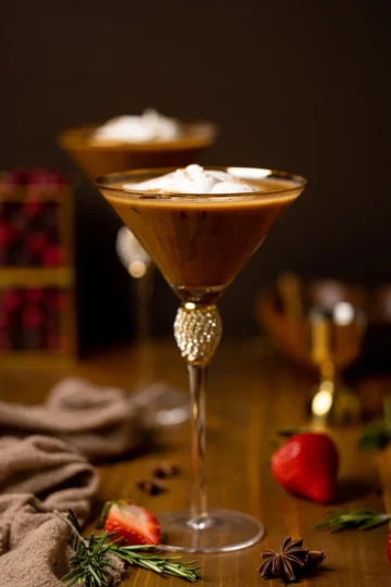 Dirty Chai Espresso Martini mocktail with rich coffee flavor