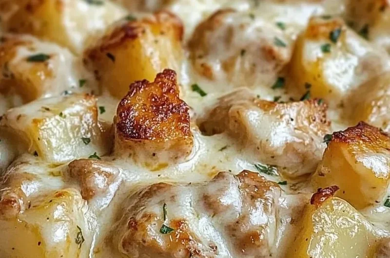 Delicious Garlic Parmesan Chicken and Potatoes prepared in a crockpot.