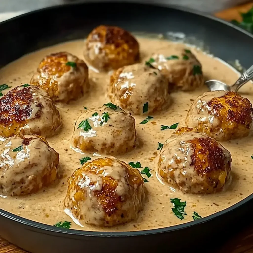 Boulettes de Poulet Moelleuses en Sauce Crémeuse au Poivre 🥘🐔