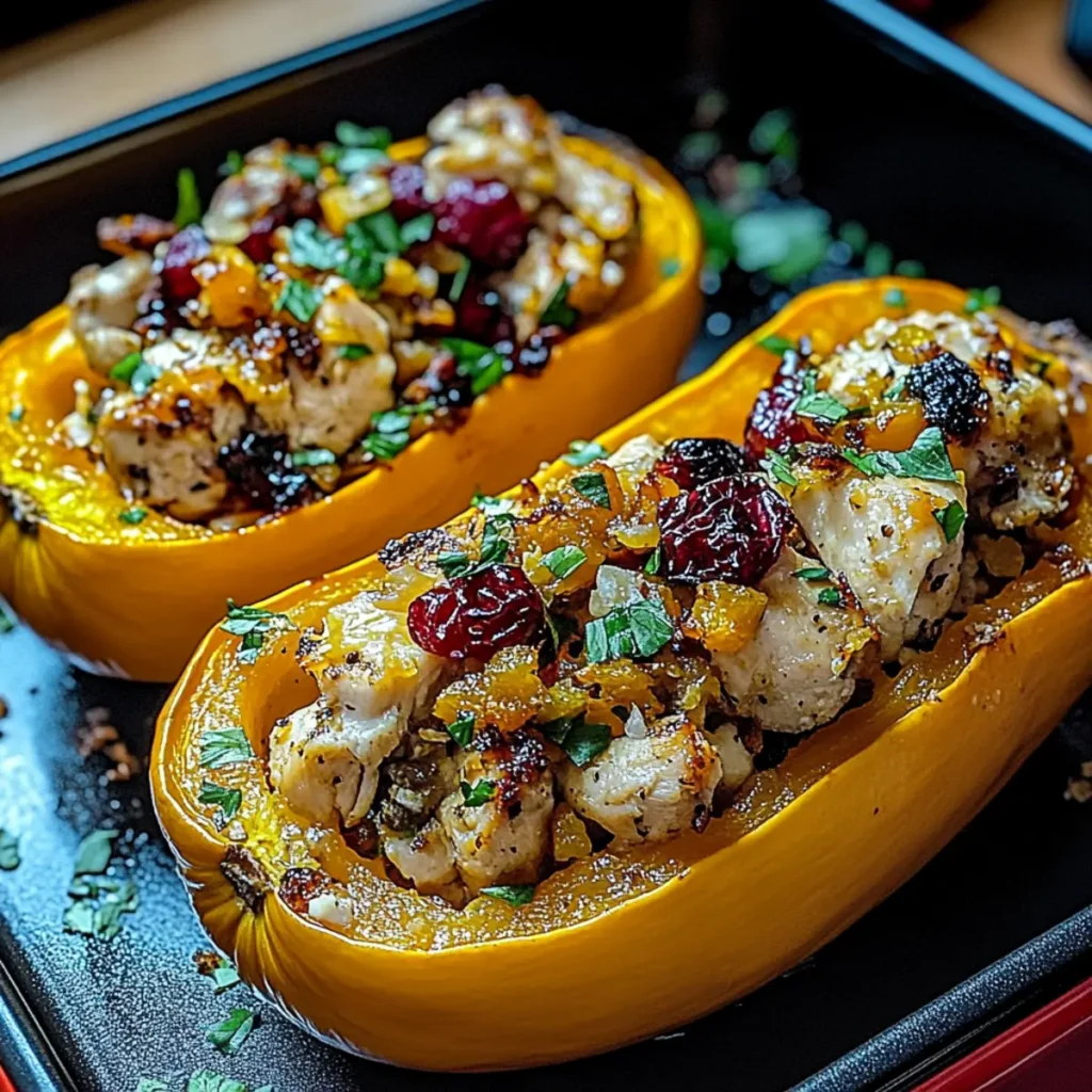 Sweet and Savory Honey Roasted Butternut Squash Stuffed with Chicken for a Cozy Meal