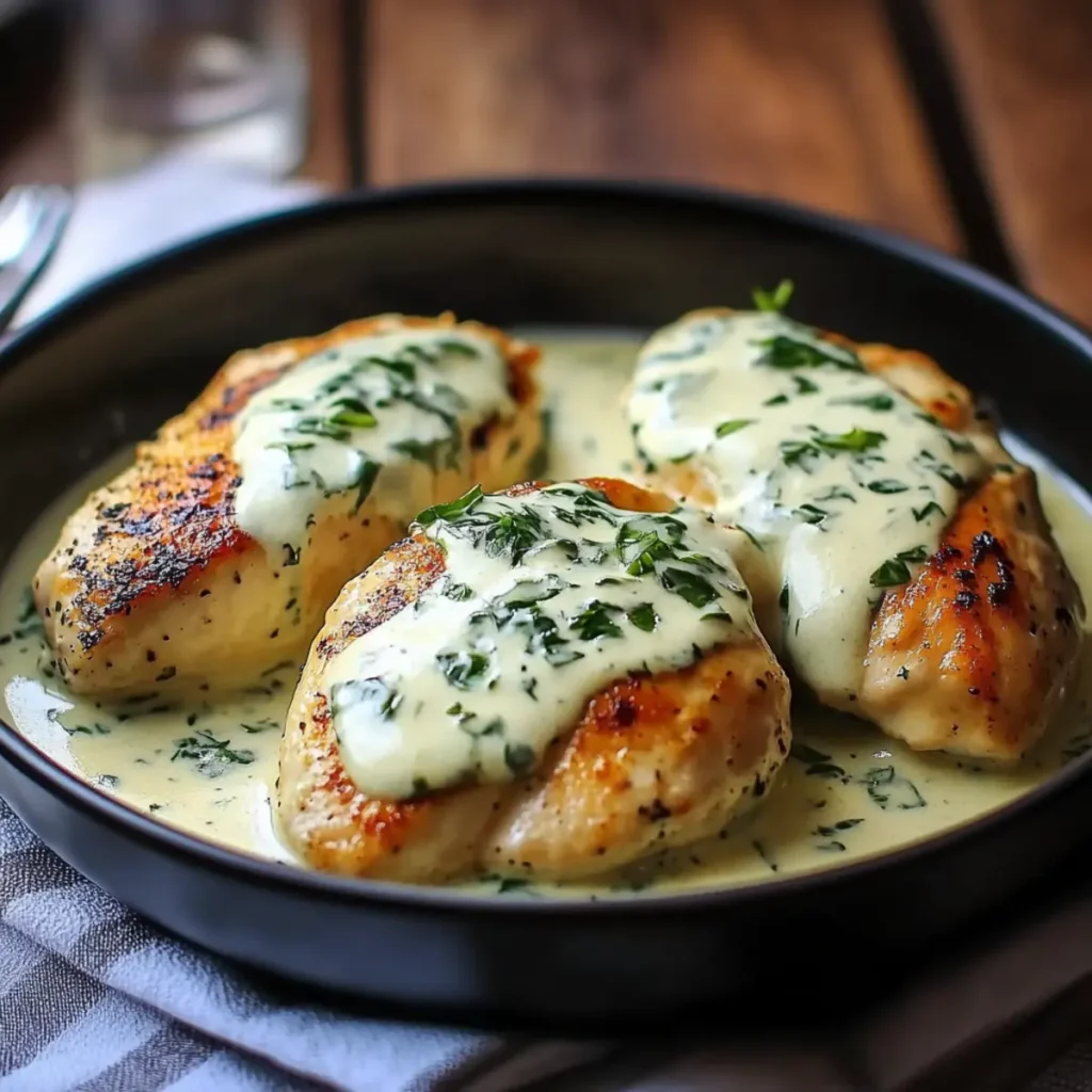 Mozzarella Chicken in Basil Cream Sauce