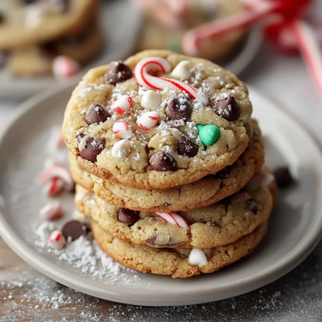 Winter Chocolate Chip Cookies with Candy Cane Crunch