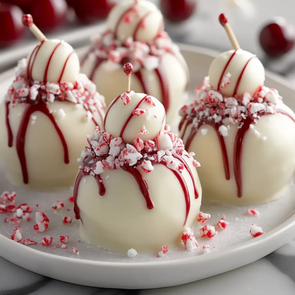 No bake cherry bombs with peppermint schnapps and white chocolate